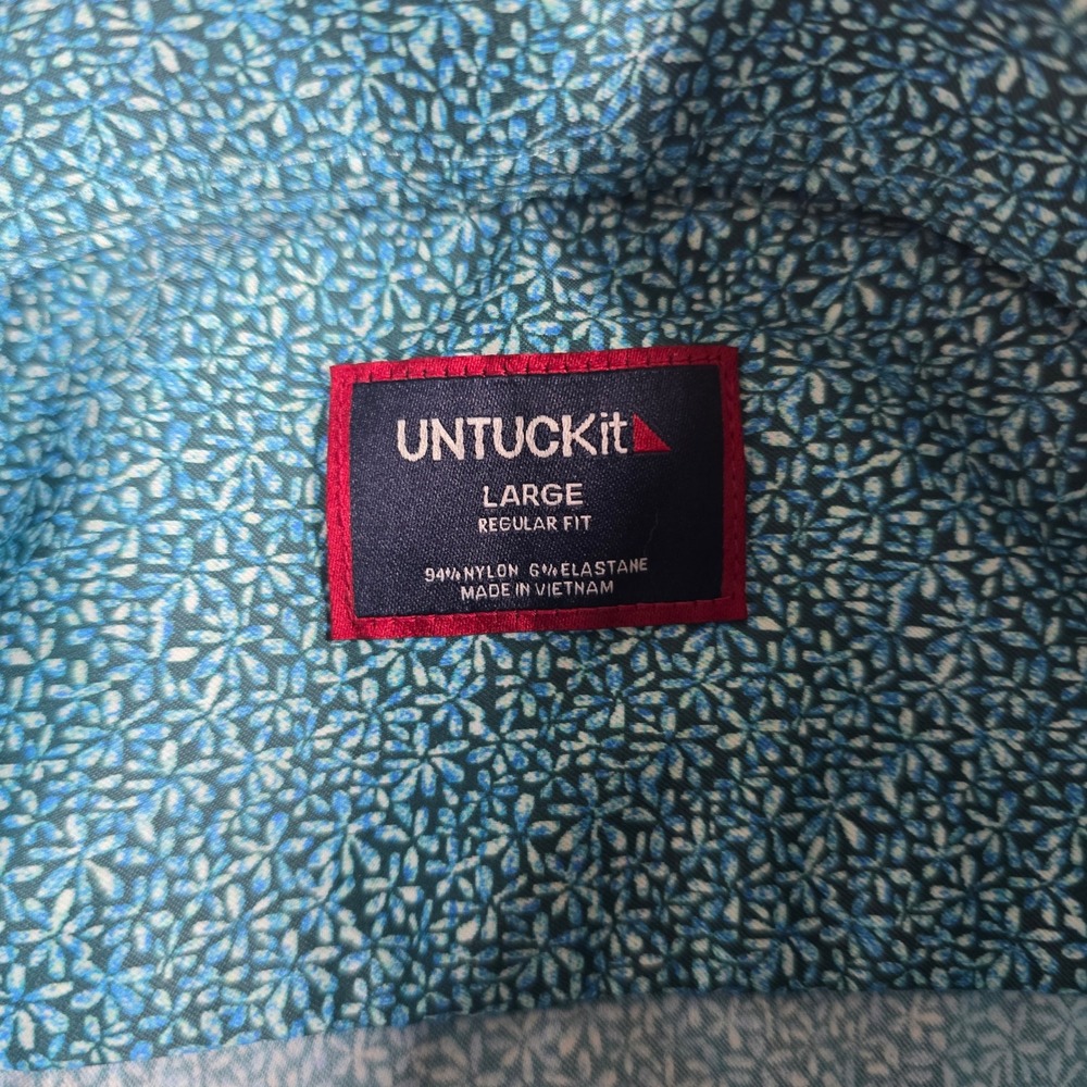 UNTUCKit Shirt Mens Large Teal Floral Halloway Performance Short Sleeve - Picture 5 of 9